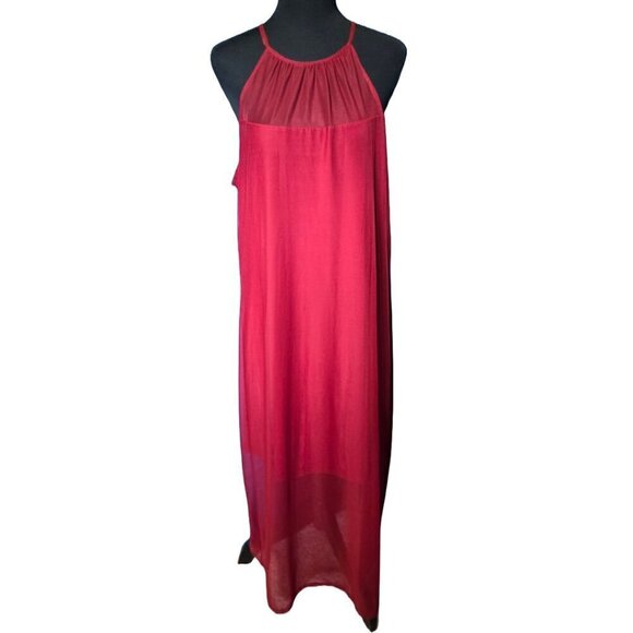 DKNY Red Mesh Maxi Slip Dress M Formal Cocktail Wedding Boho Y2K Party Holiday - Picture 4 of 10